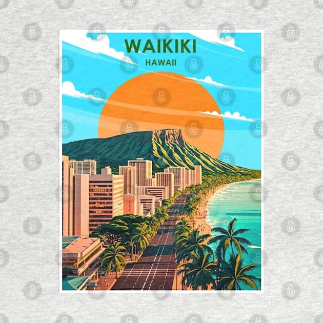 Waikiki Honolulu Hawaii Travel and Tourism Advertising Print by posterbobs